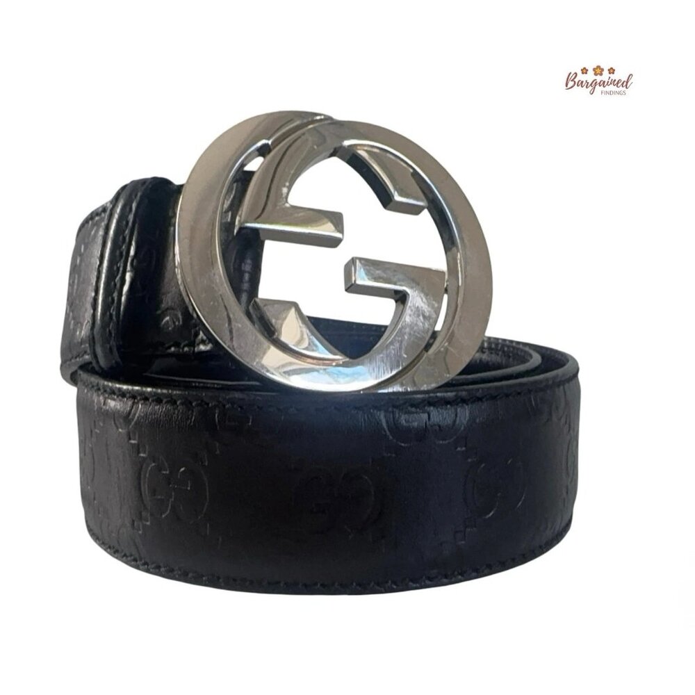 Authentic Gucci Guccissima Leather Silver Interlocking G Buckle Belt 80/32